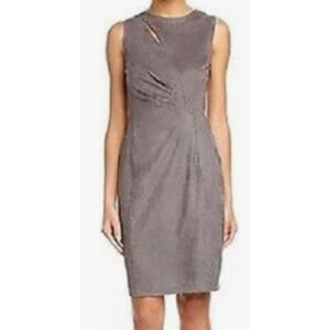 ELIE TAHARI SZ 8 M grey ruched cutout faux suede sleeveless dress B92